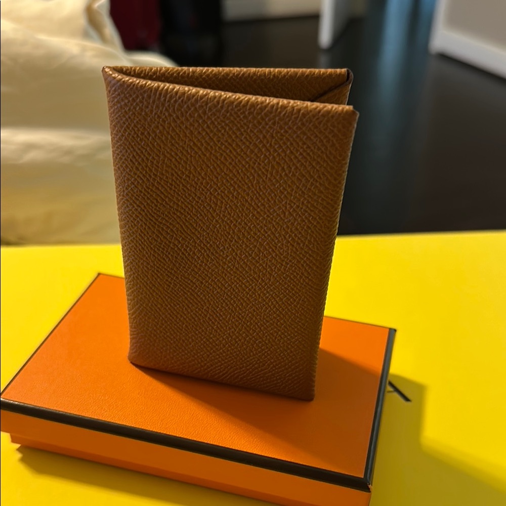 Hermes Brown Textured Wallet Togo leather palladium hardware